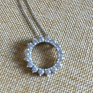 TC Silver Circle Pendant Necklace with Clear/White Stones